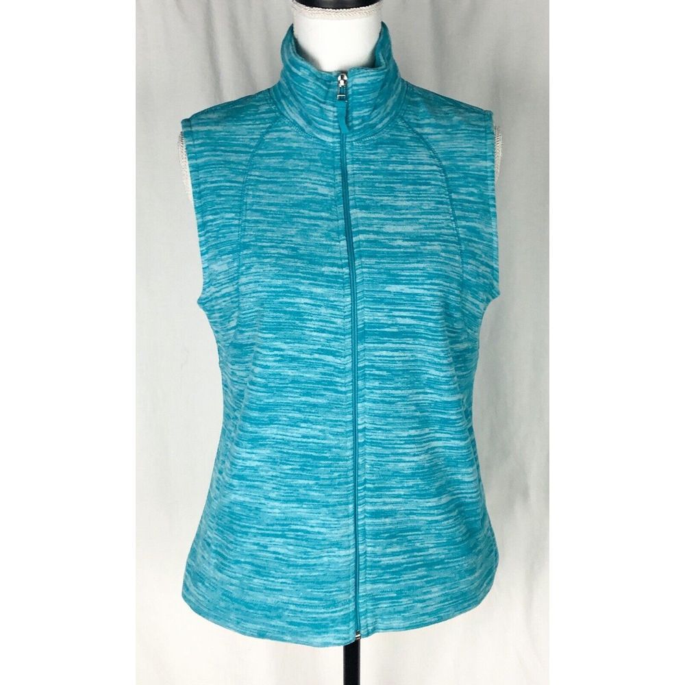 Womens Kim Rogers Fleece Vest Zip Pockets Stand Up Collar Polar Size S Turquoise